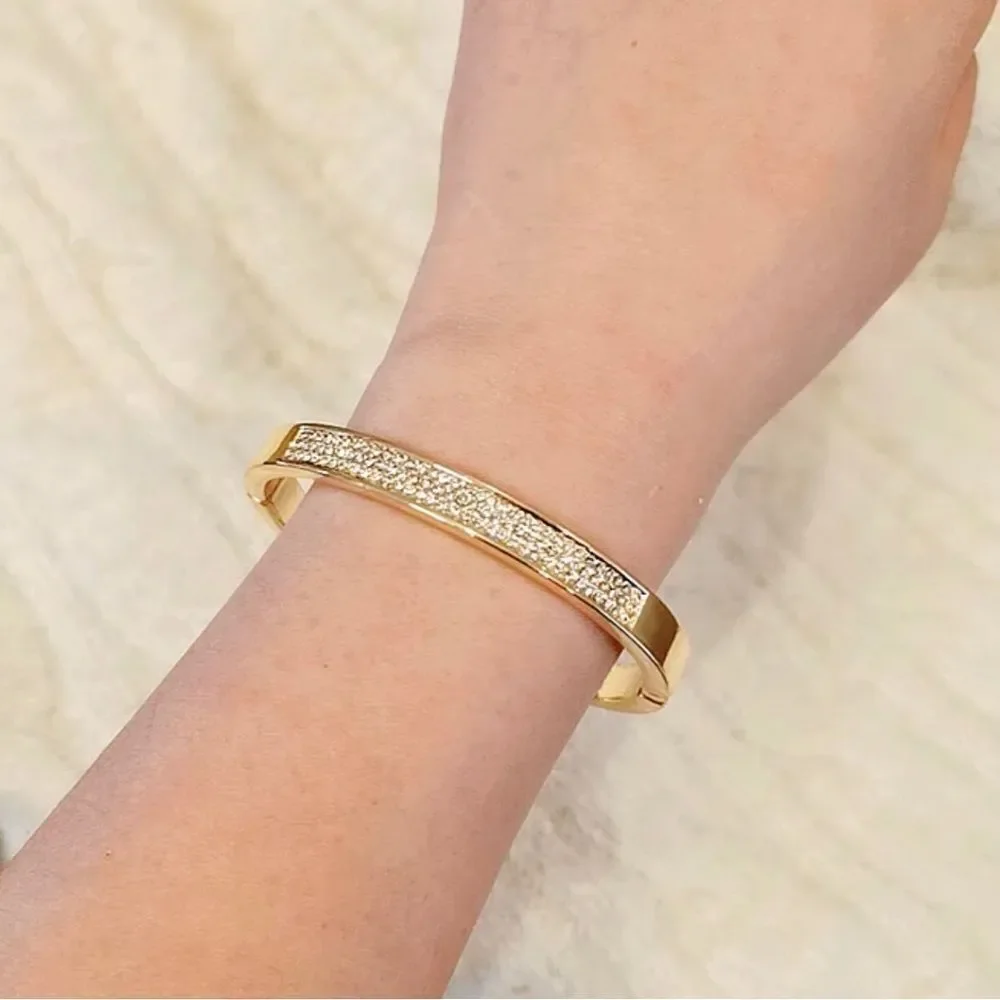 CRYSTAL CUFF BANGLE BRACELET GOLD OR SILVER‎